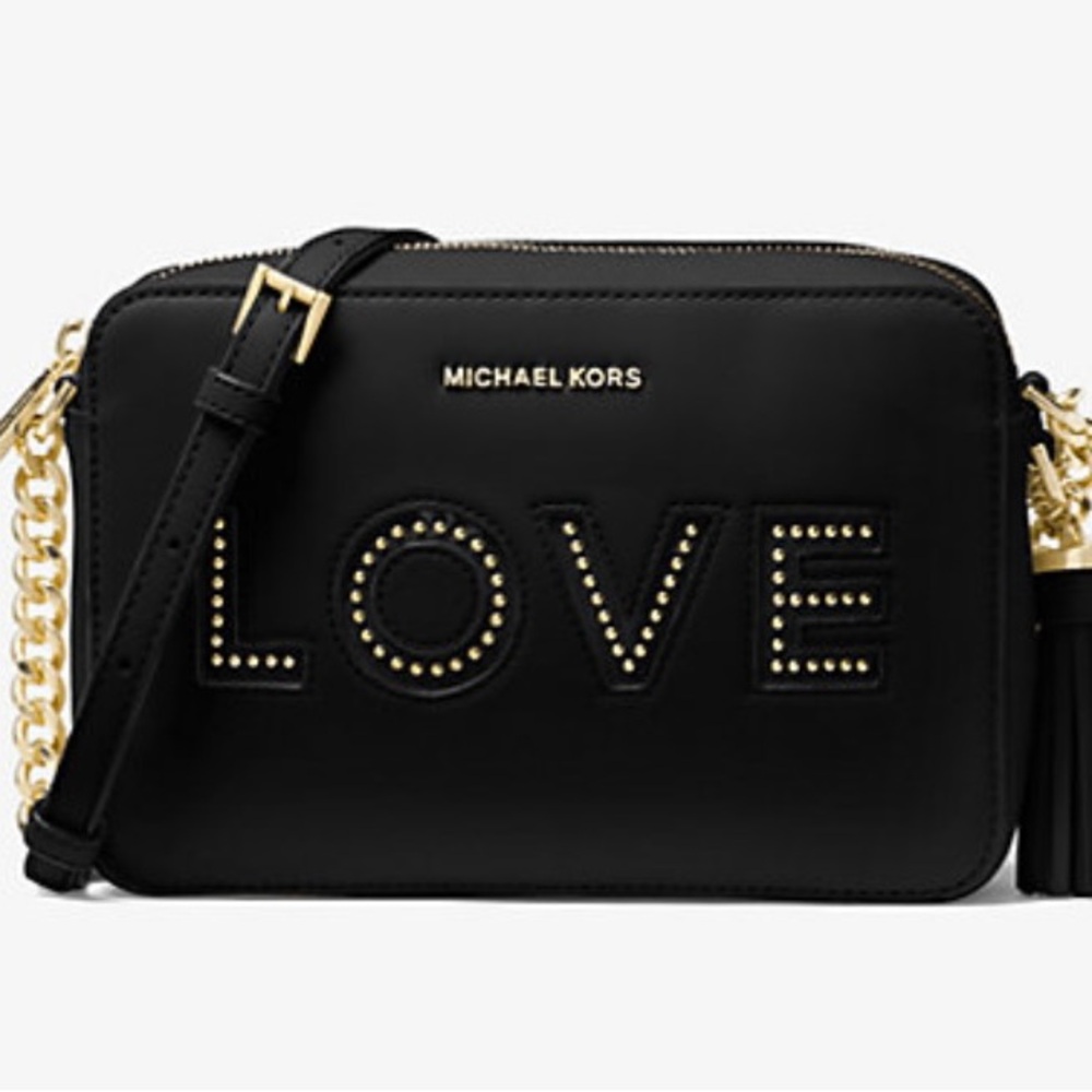 EUC Michael Kors Love Embellished Leather Crossbody Bag